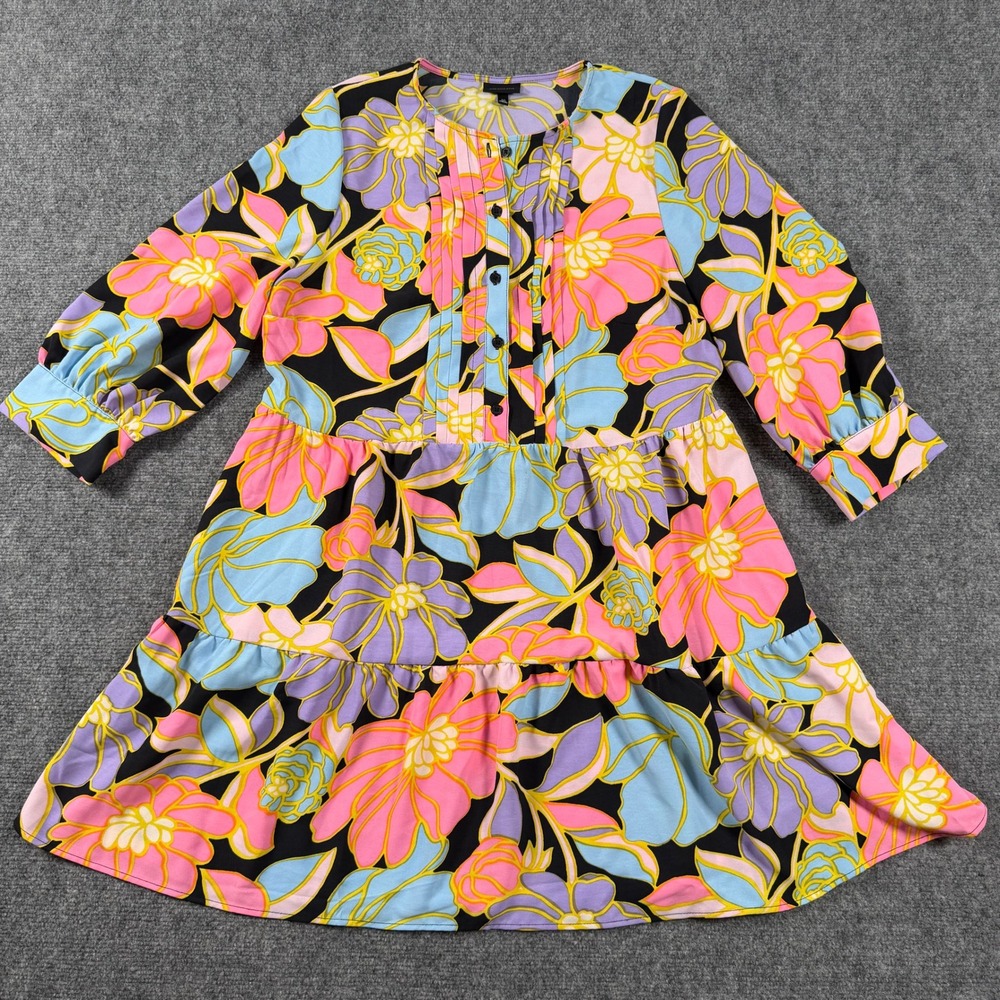 Who What Wear Mini Dress Womens M Multi Color Floral Tiered Pintuck Long Sleeve